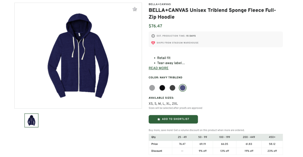 Bella Canvas Unisex Sponge Fleece Full Zip Hoodie