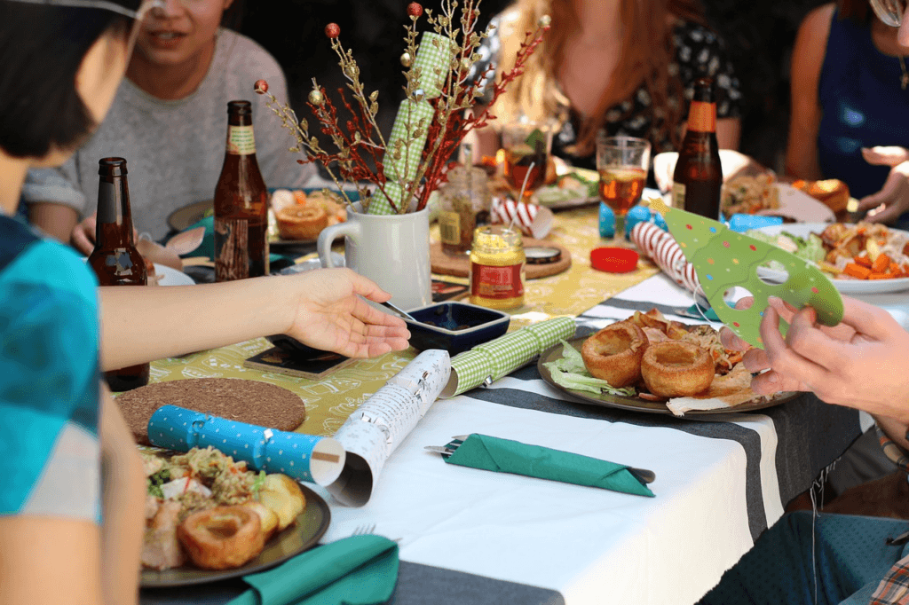 A group of people having lunch together.