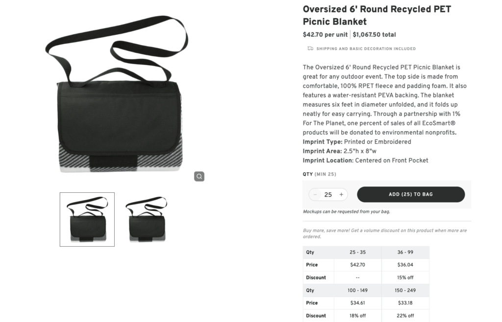 Oversized 6' Round Recycled PET Picnic Blanket