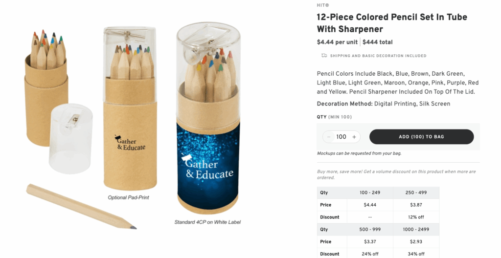 12-Piece Colored Pencil Set In Tube With Sharpener