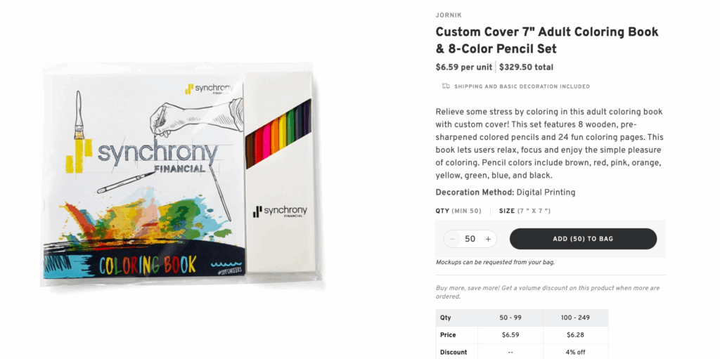 Custom Cover 7" Adult Coloring Book & 8-Color Pencil Set