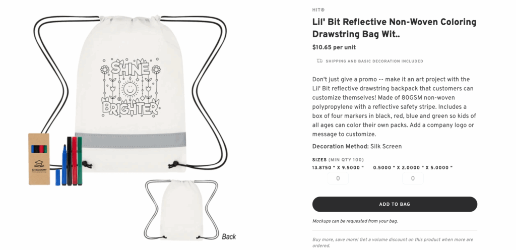 Lil' Bit Reflective Non-Woven Coloring Drawstring Bag