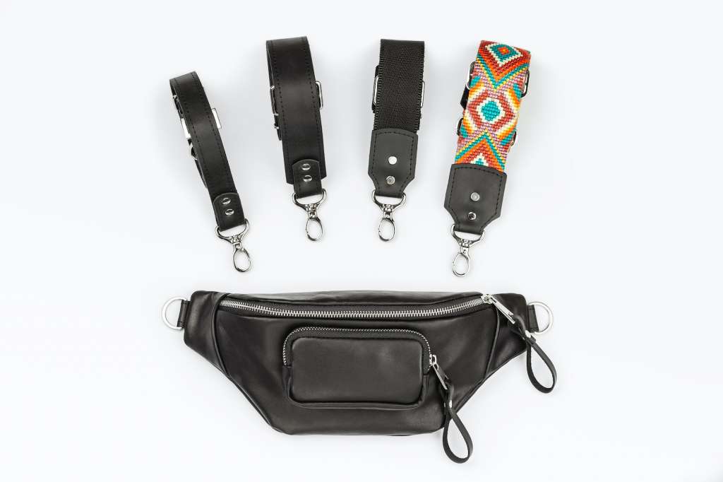Black Leather Fanny Pack and Straps