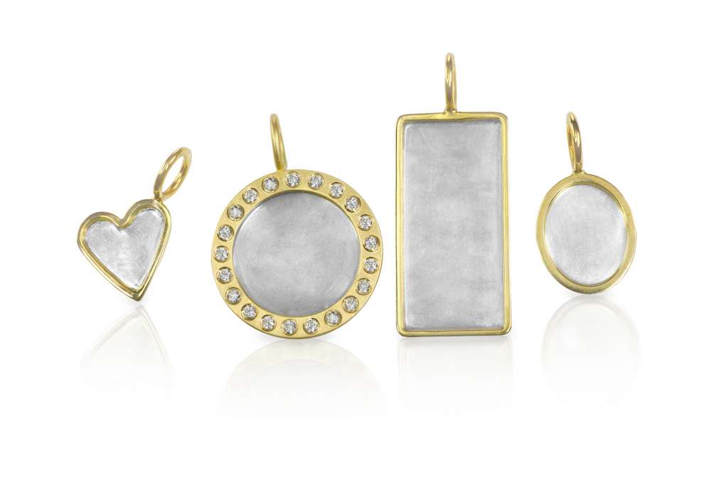 Golden Silver blank customizable trinket pendants with diamonds