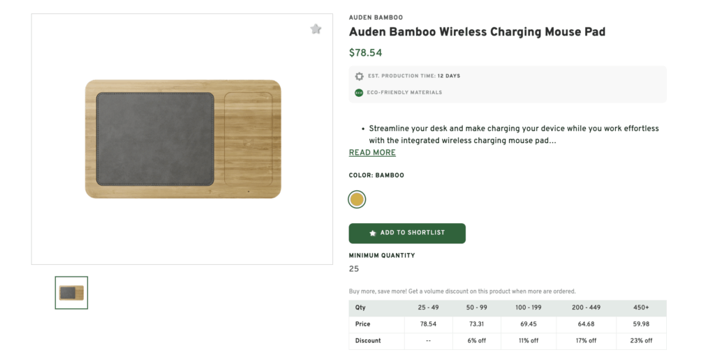 Auden Bamboo Wireless Charging Mouse Pad