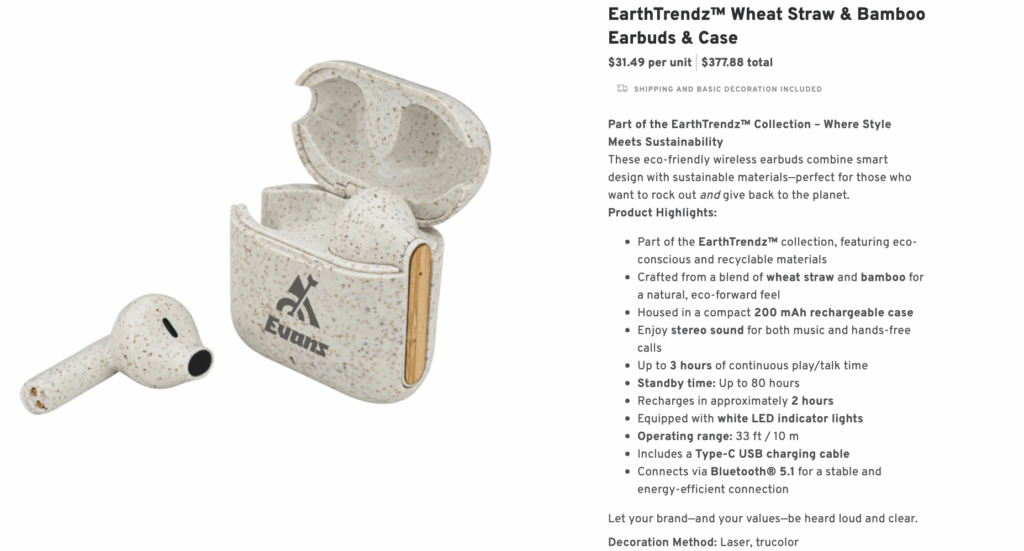 Eco-Friendly Wheat Straw Wireless Earbuds – Sustainable Tech Swag