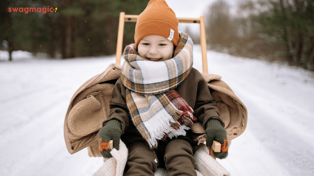 child wearing scarf and gloves