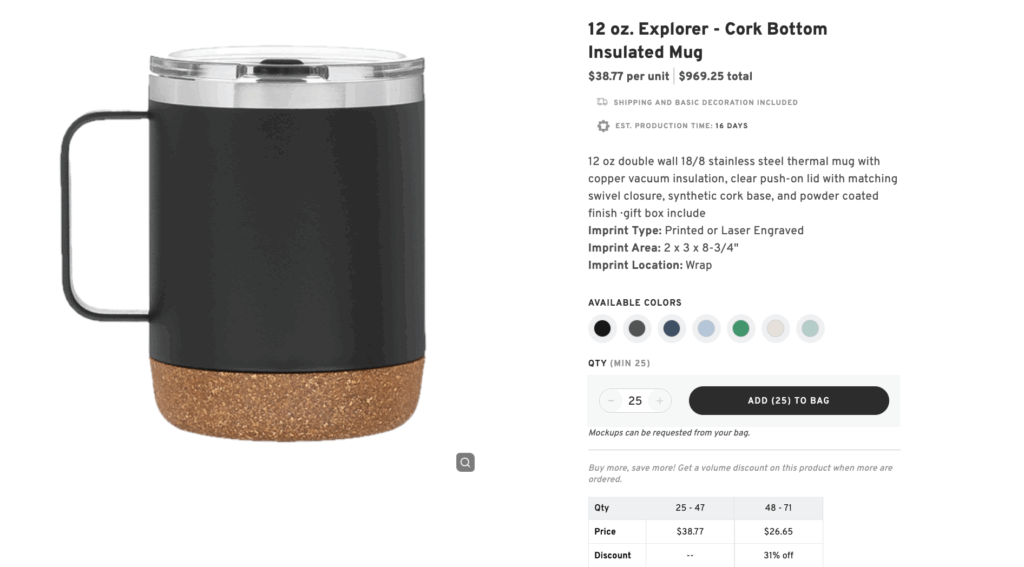 12 oz. Explorer - Cork Bottom Insulated Mug