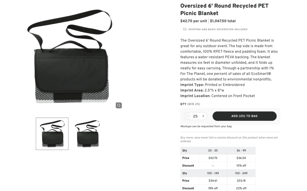 Oversized 6' Round Recycled PET Picnic Blanket