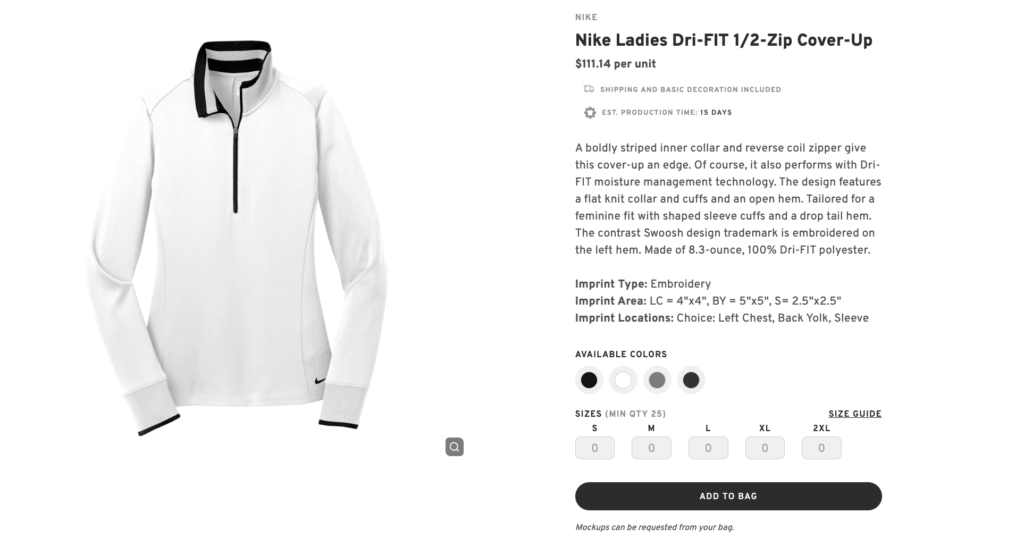 Nike Ladies Dri Fit Zip Cover