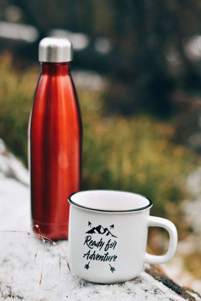 Steel thermos mug and coffee mug