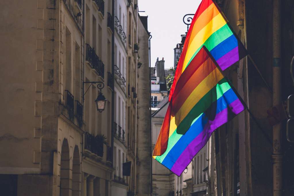 LGBTQ flags on office building