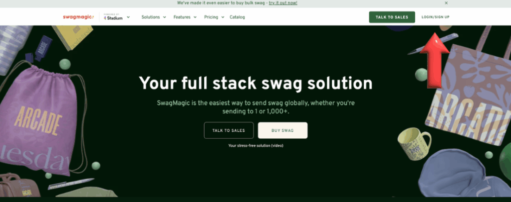SwagMagic Gift Shop -- Main Page with Login Button