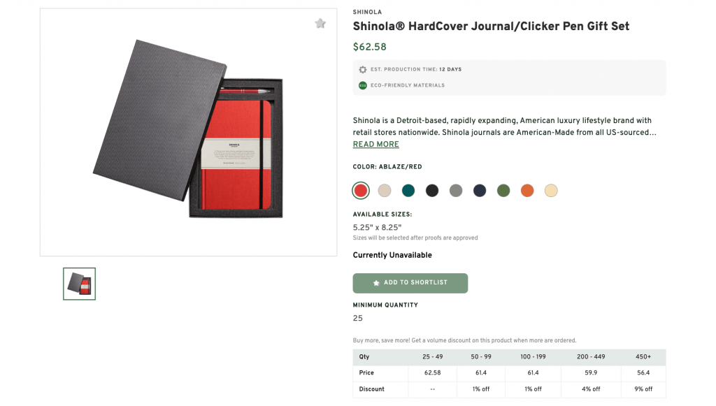 Shinola HardCover Journal/Clicker Pen Gift Set