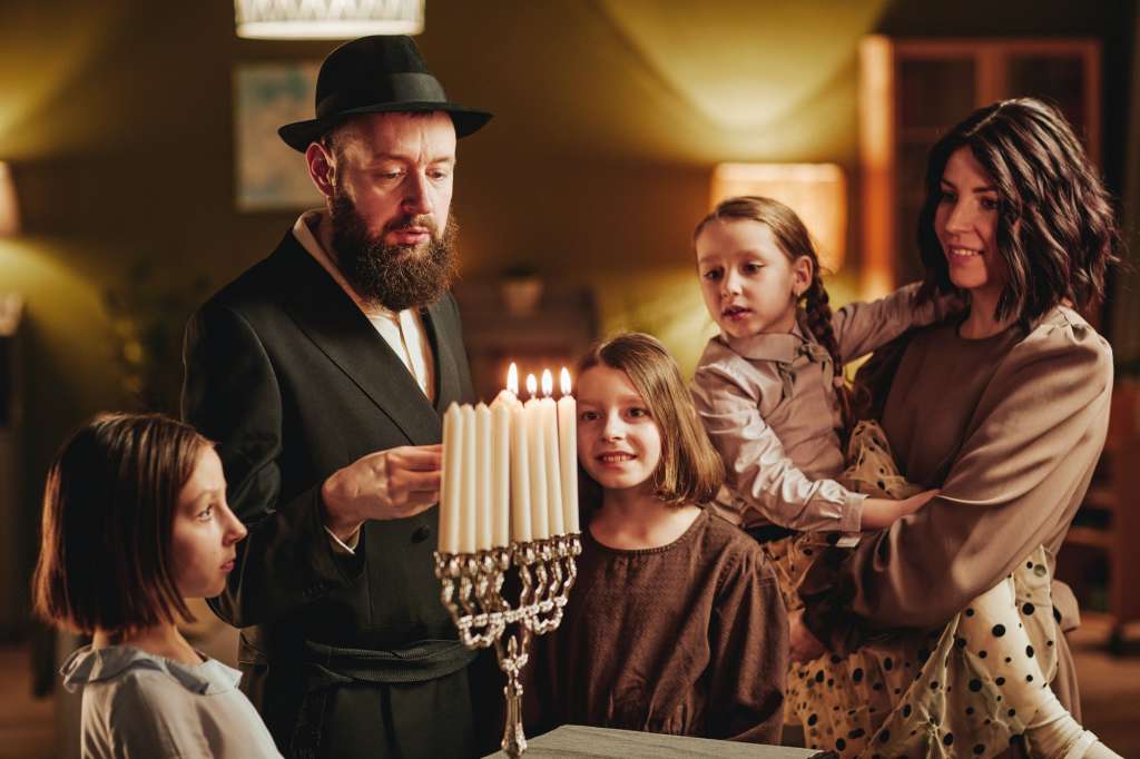 Jewish Family Celebrating Hanukkah