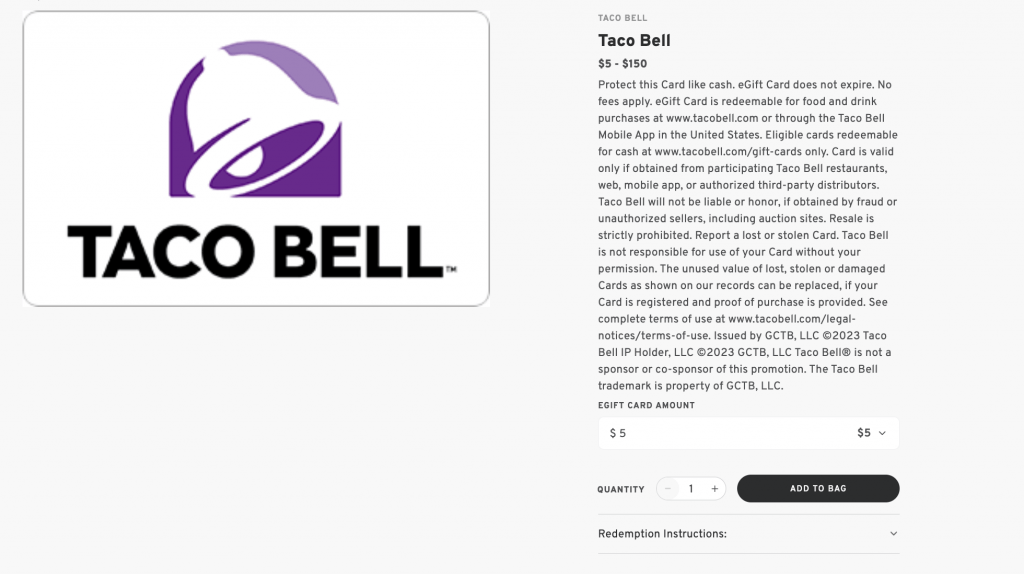 Gift Card to a Restaurant