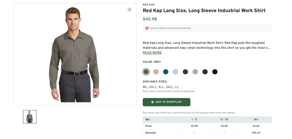 Red Kap Long Sleeve Industrial Work Shirt