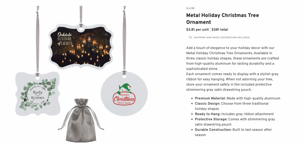 Metal Holiday Christmas Tree Ornament