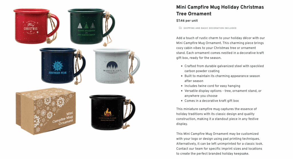 Mini Campfire Mug Holiday Christmas Tree Ornament