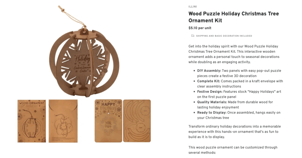 Wood Puzzle Holiday Christmas Tree Ornament Kit