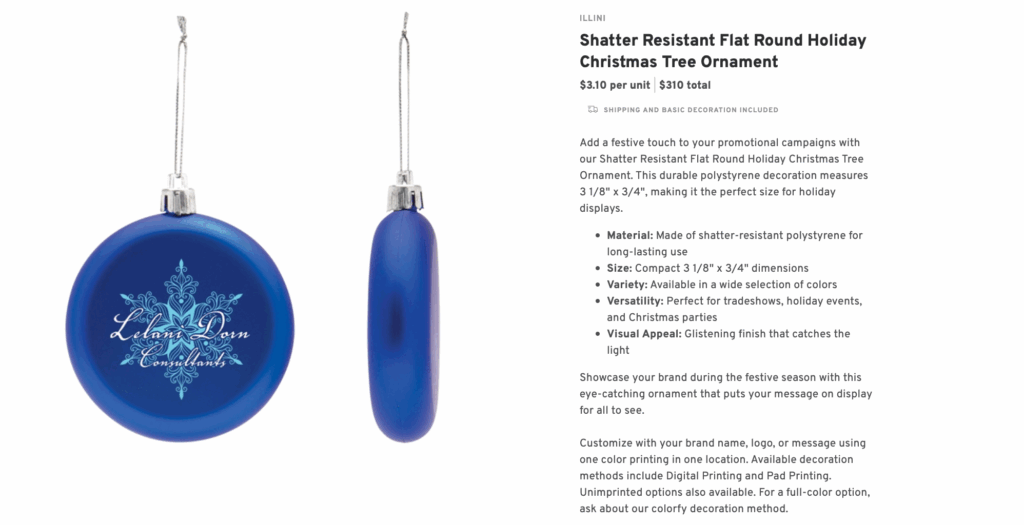 Shatter-Resistant Flat Round Holiday Christmas Tree Ornament